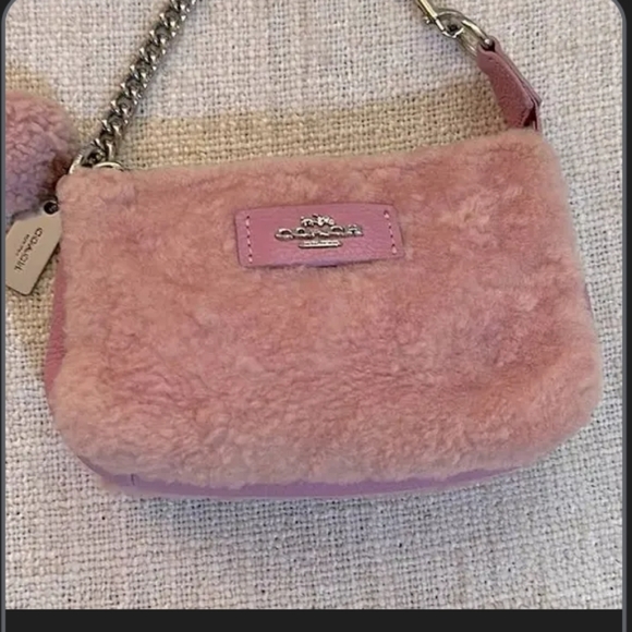 Coach Plush Pink Sherpa Wristlet - Picture 1 of 1